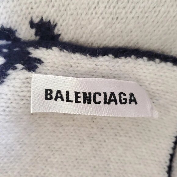Auth BALENCIAGA - 633719 Dark Navy White Wool Scarf - Picture 3 of 3